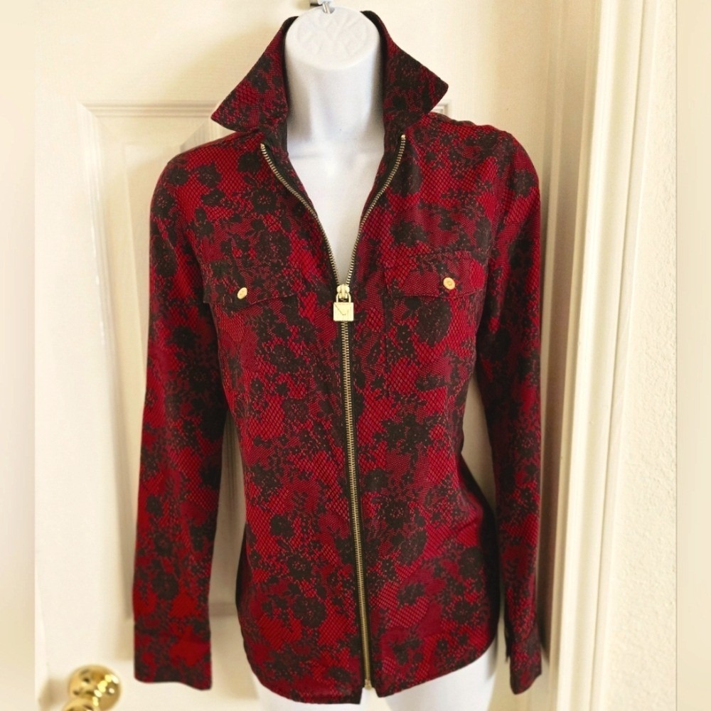 Micheal Korrs Zip Up Blouse Women's Size XS Black/Red